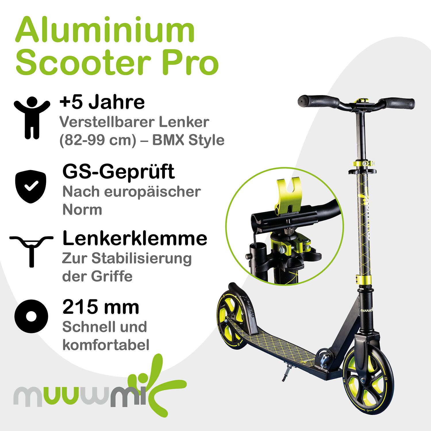 muuwmi Aluminium Scooter Pro 215 mm new lime 2/7