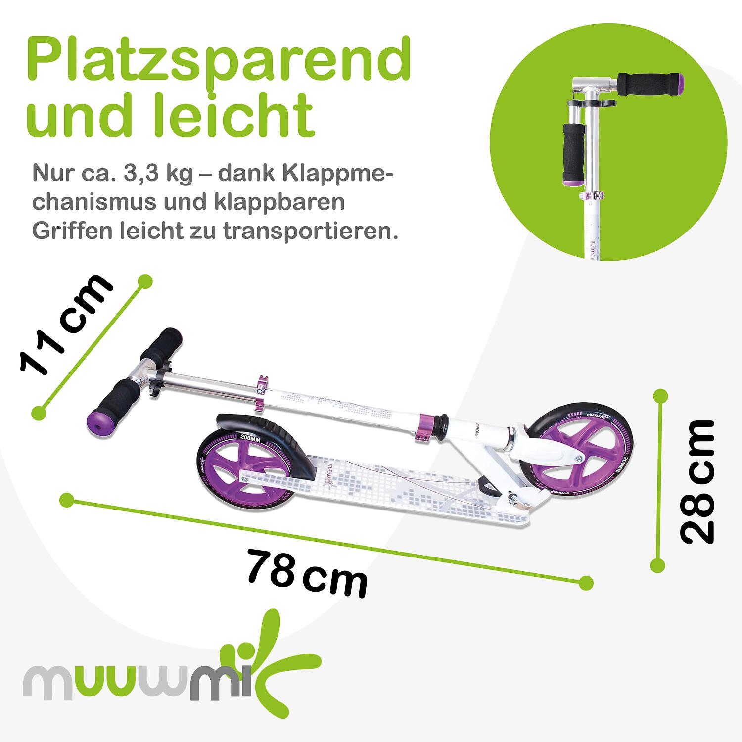 muuwmi Aluminium Scooter 200 mm weiß-lila 4/7