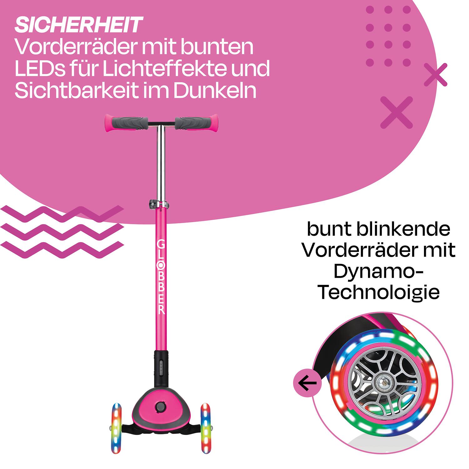 GLOBBER ELITE DELUXE LIGHTS pink, mit Leuchtrollen 2/7