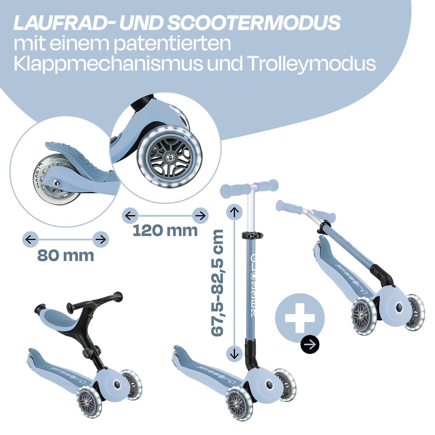 Trottinette évolutive GO-UP ACTIVE LIGHTS ECO - Bleu pastel 4/7