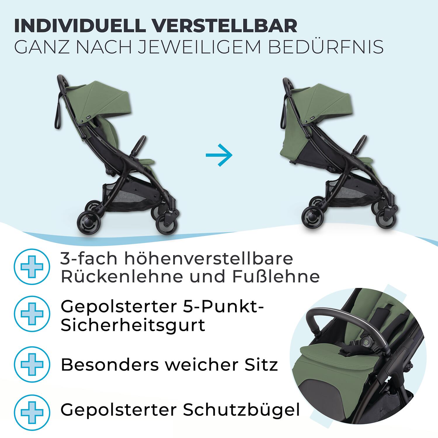 GLOBBER STROLL LITE oliv grün 5/8