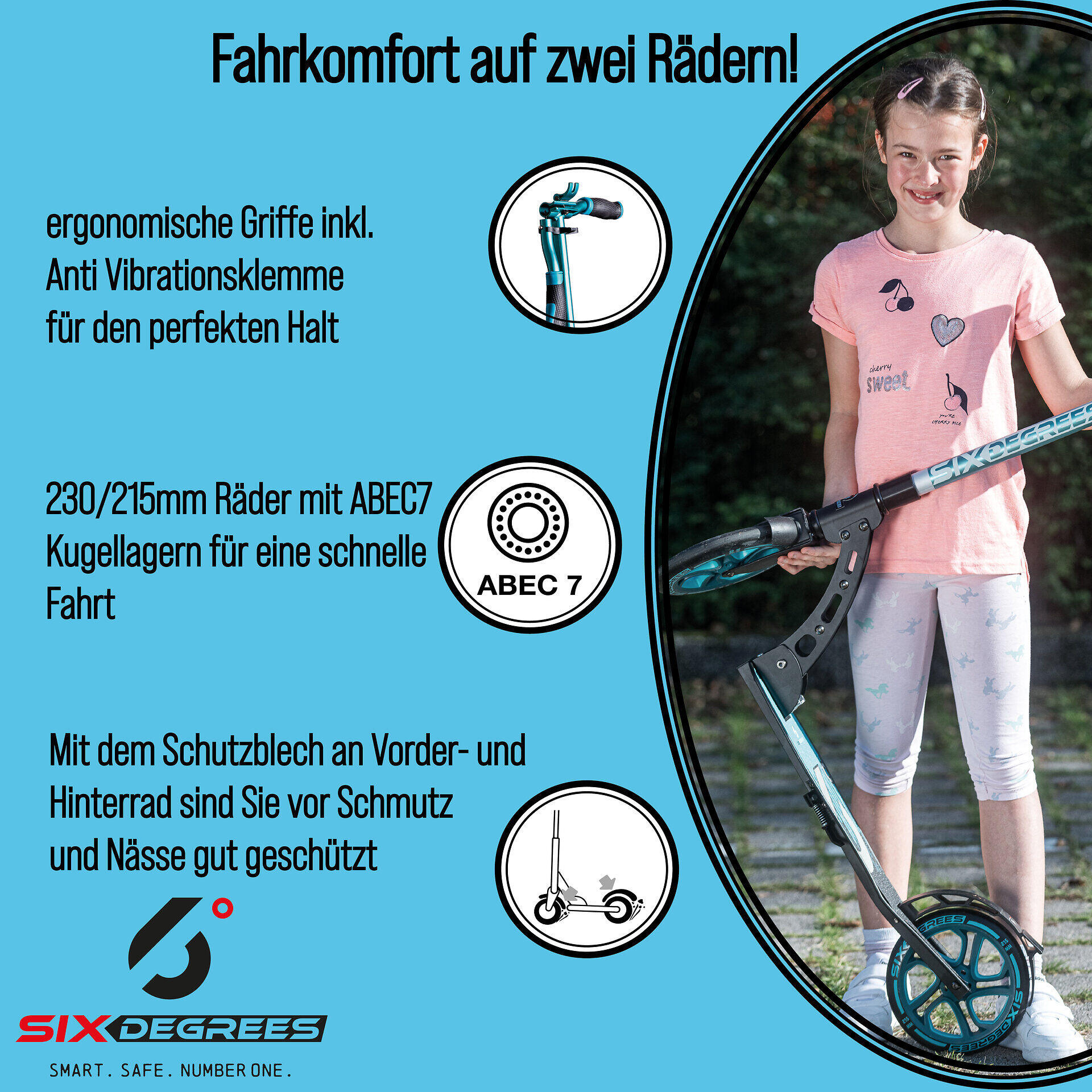 SIX DEGREES Aluminium Scooter 230/215 mm türkis 3/7