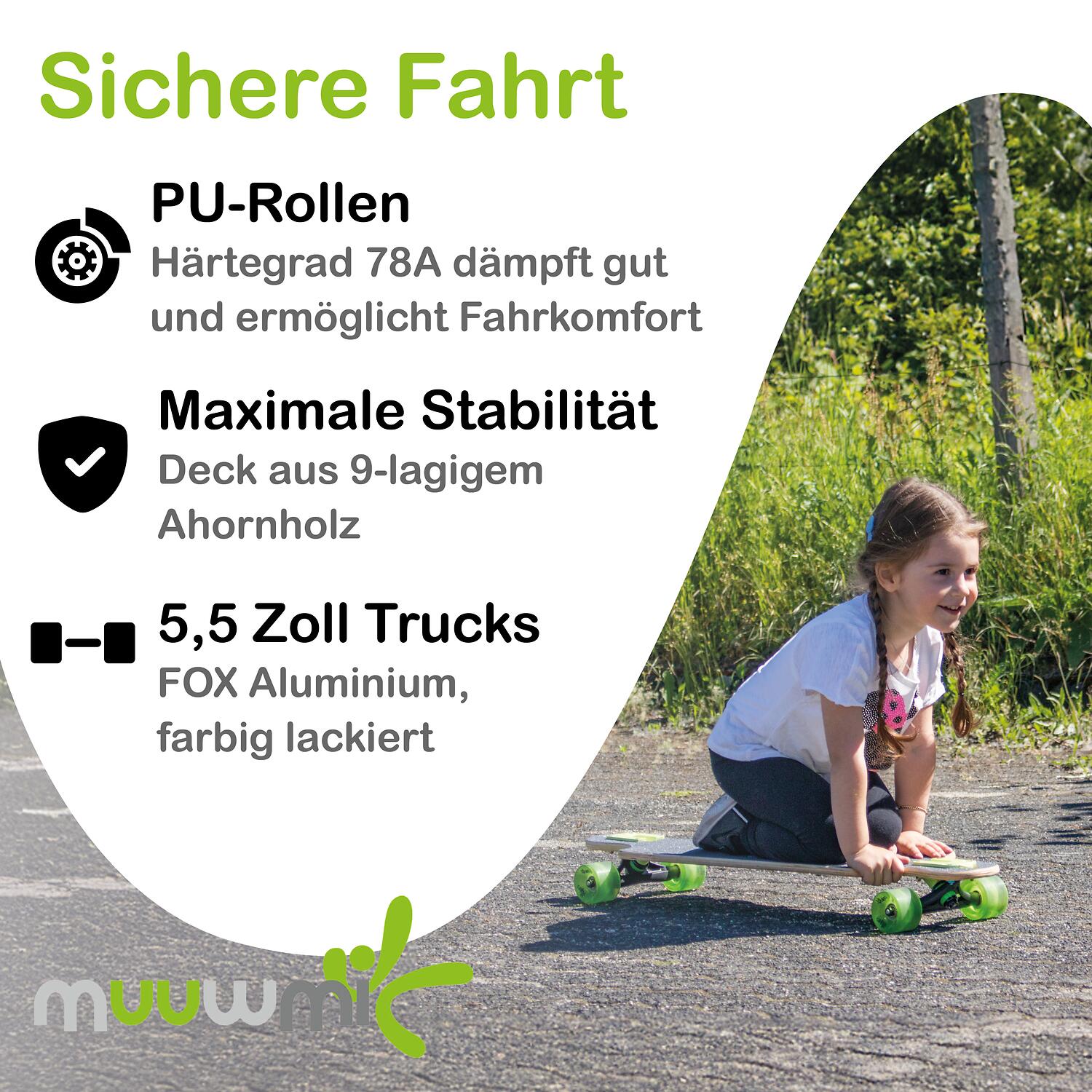 muuwmi Longboard Compact ABEC 7 Space, mit Leuchtrollen 3/6