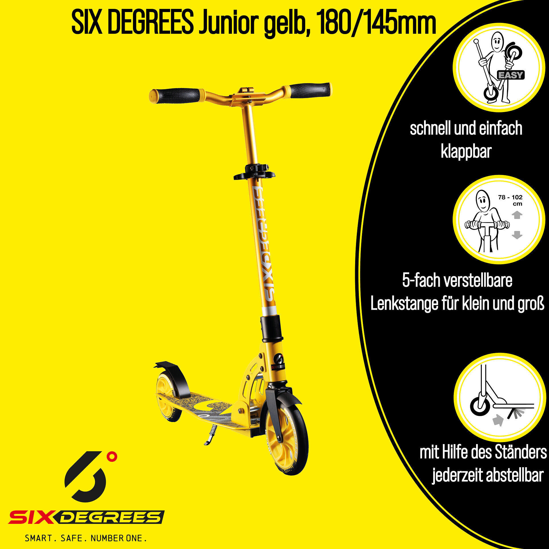 SIX DEGREES Aluminium Scooter Junior 180/145 mm gelb 2/7