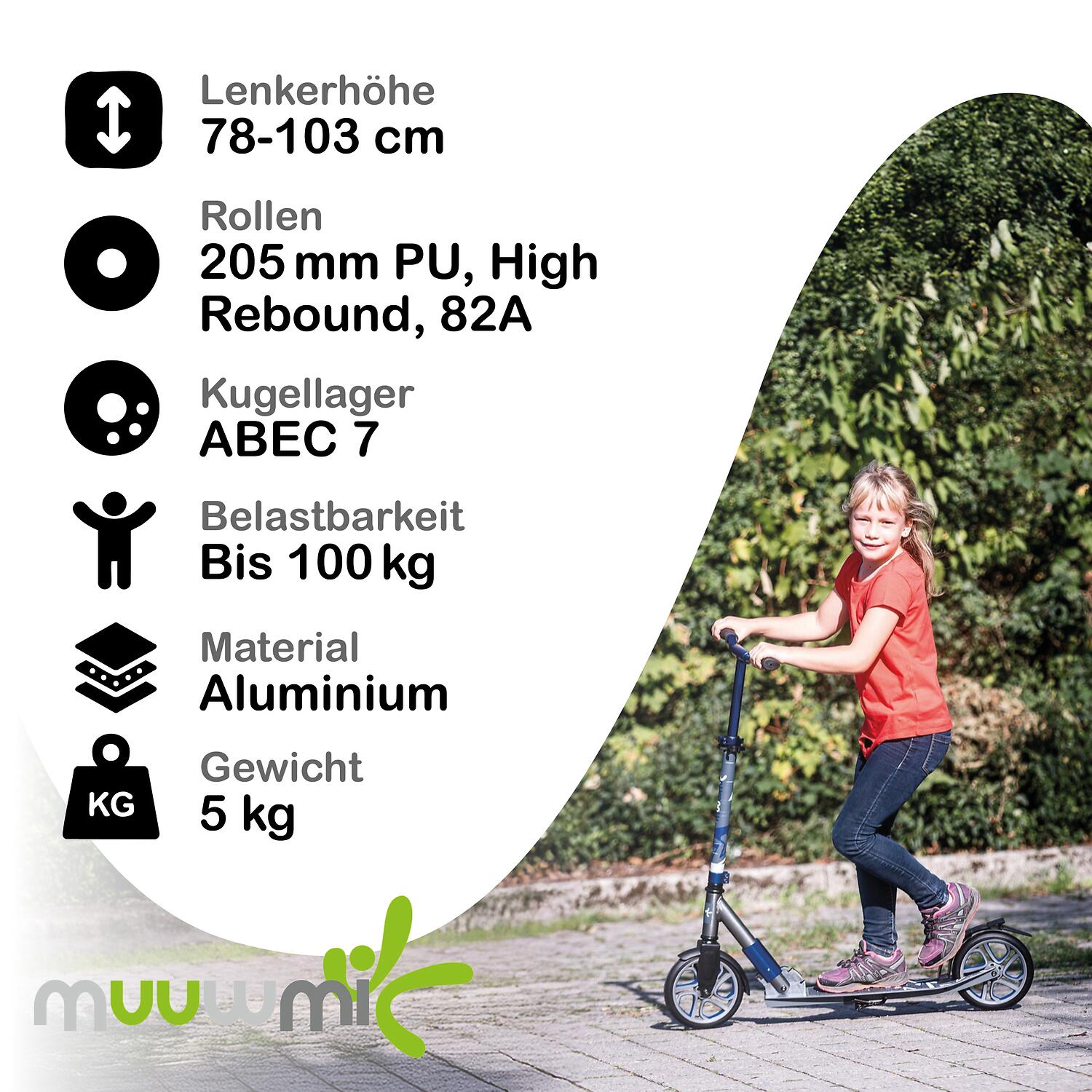 Muuwmi scooter cascadeur 97 x 57 cm acier inoxydable gris/bleu 5/7