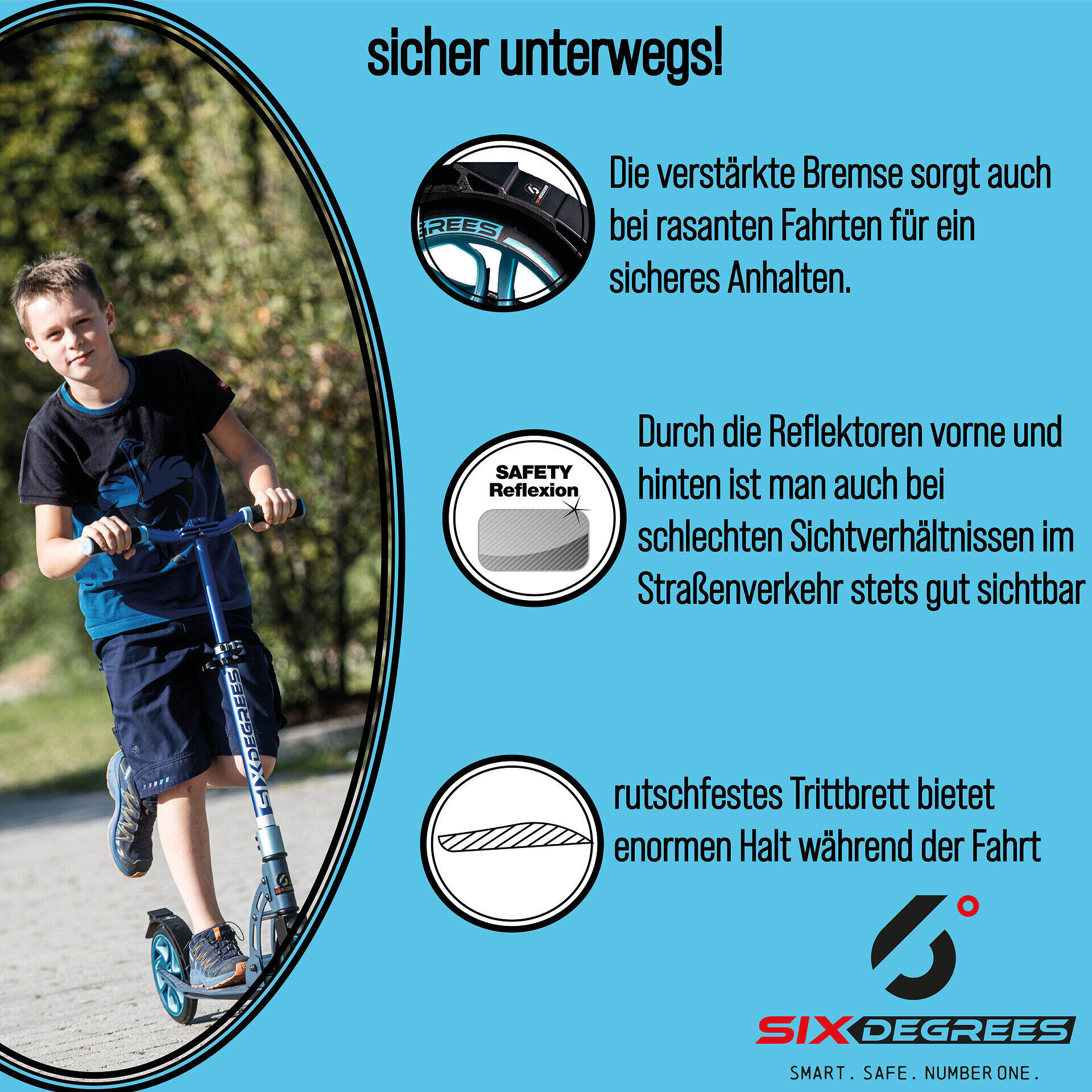 SIX DEGREES Aluminium Scooter 230/215 mm türkis 5/7