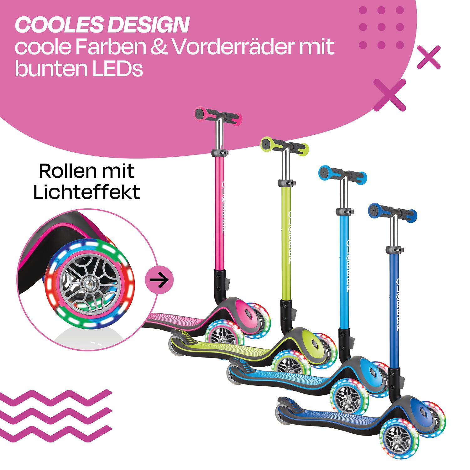 GLOBBER ELITE DELUXE LIGHTS pink, mit Leuchtrollen 5/7