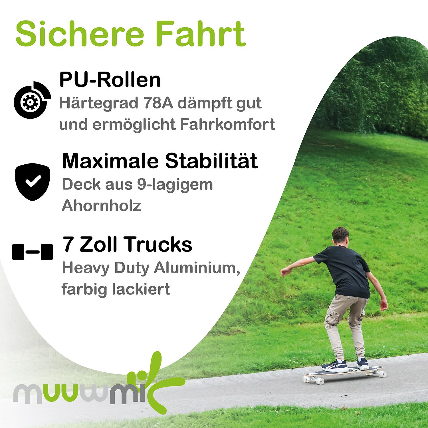 muuwmi Lights Longboard GLOW ABEC 7 Pablo, mit Leuchtrollen und Glow-Effekt 3/7