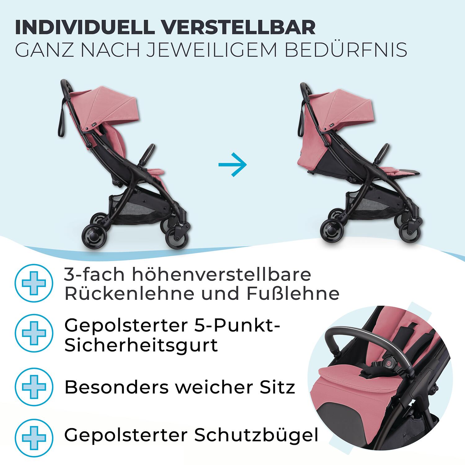 GLOBBER STROLL LITE rosa 5/8