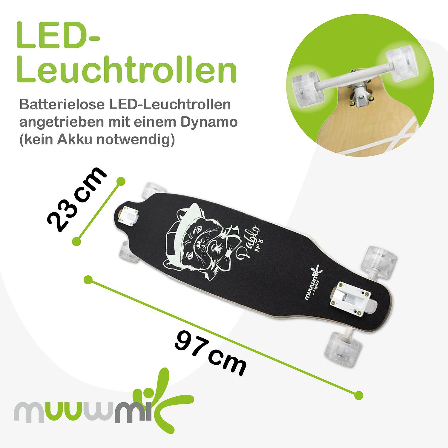 muuwmi Lights Longboard GLOW ABEC 7 Pablo, mit Leuchtrollen und Glow-Effekt 4/7