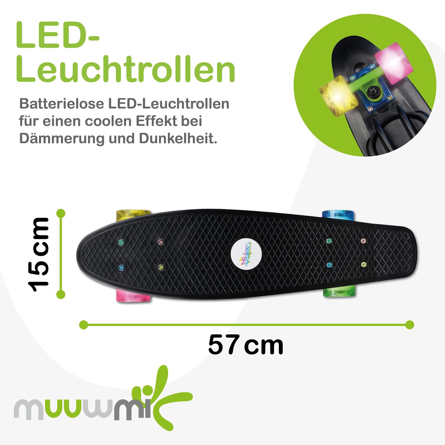 NoRules Skateboard ABEC 5 Fun Neon, mit Leuchtrollen 4/7