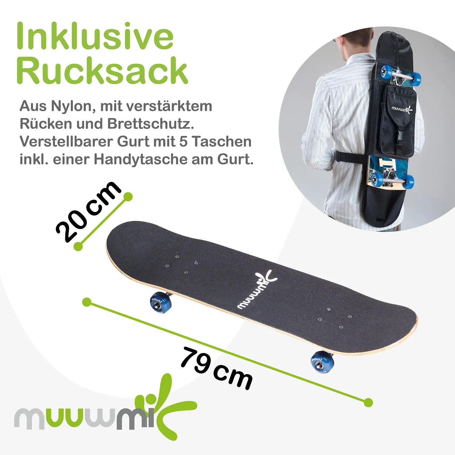 muuwmi Skateboard - ABEC 5 Ball Bearing, Wave Design, with backpack 4/11
