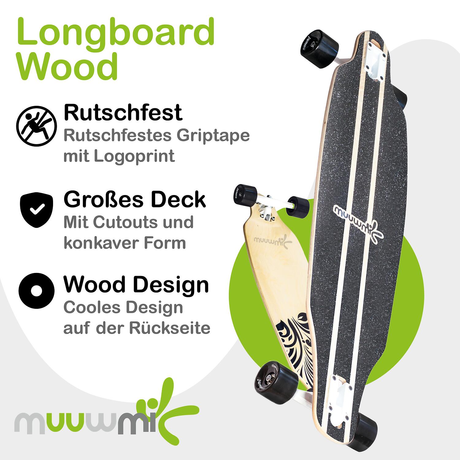 muuwmi Longboard ABEC 7 Wood 2/6