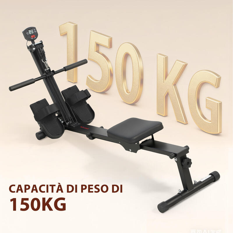 Aparat de vâslit pliabil SPORTNOW pentru acasă, monitor LCD, capacitate 150 kg