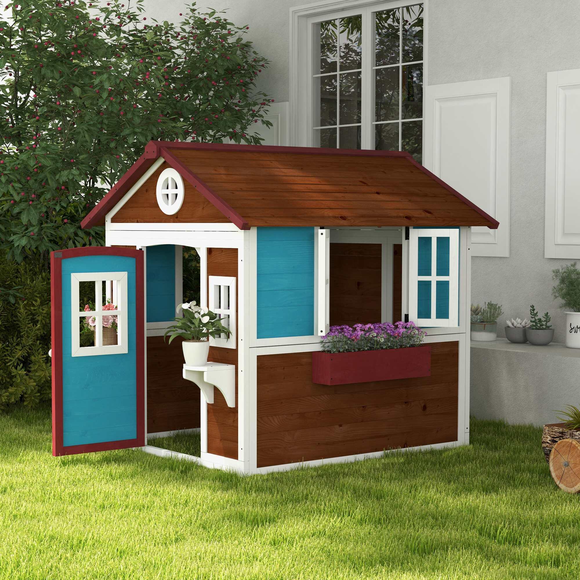 Casa de Jardín Infantil Outsunny 114x126,4x135 cm Marrón 2/5