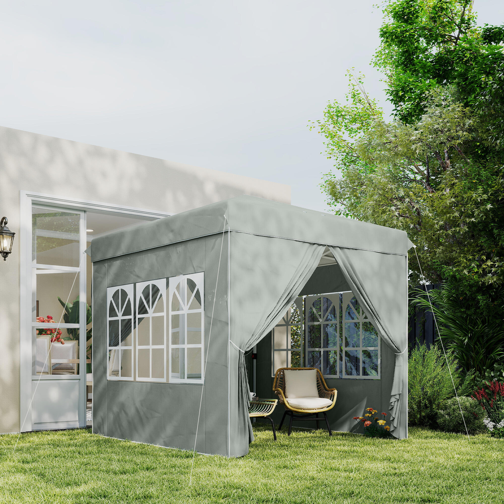 Carpa Plegable Outsunny 248x248x270 cm Gris Claro 5/6