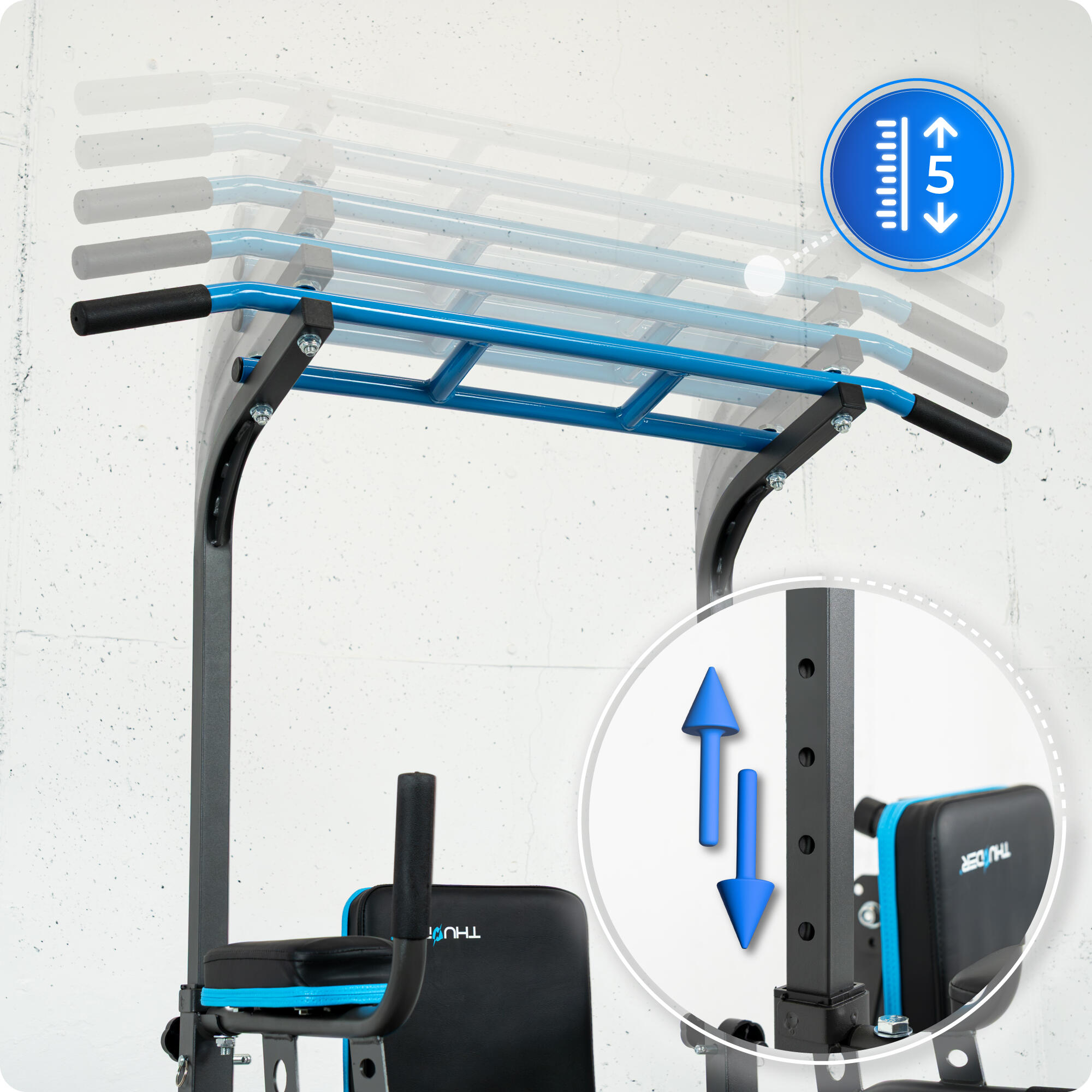 Barre d’entraînement avec banc et barre de traction réglable Thunder GRIP 4/7