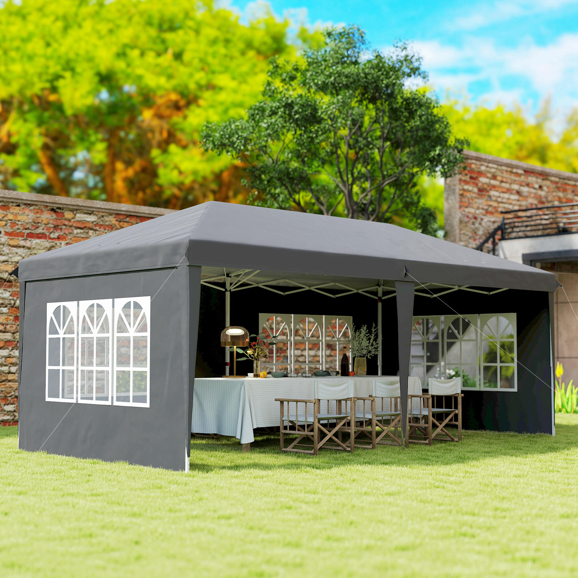 Carpa Plegable Outsunny 585x295x270 cm Gris 5/6
