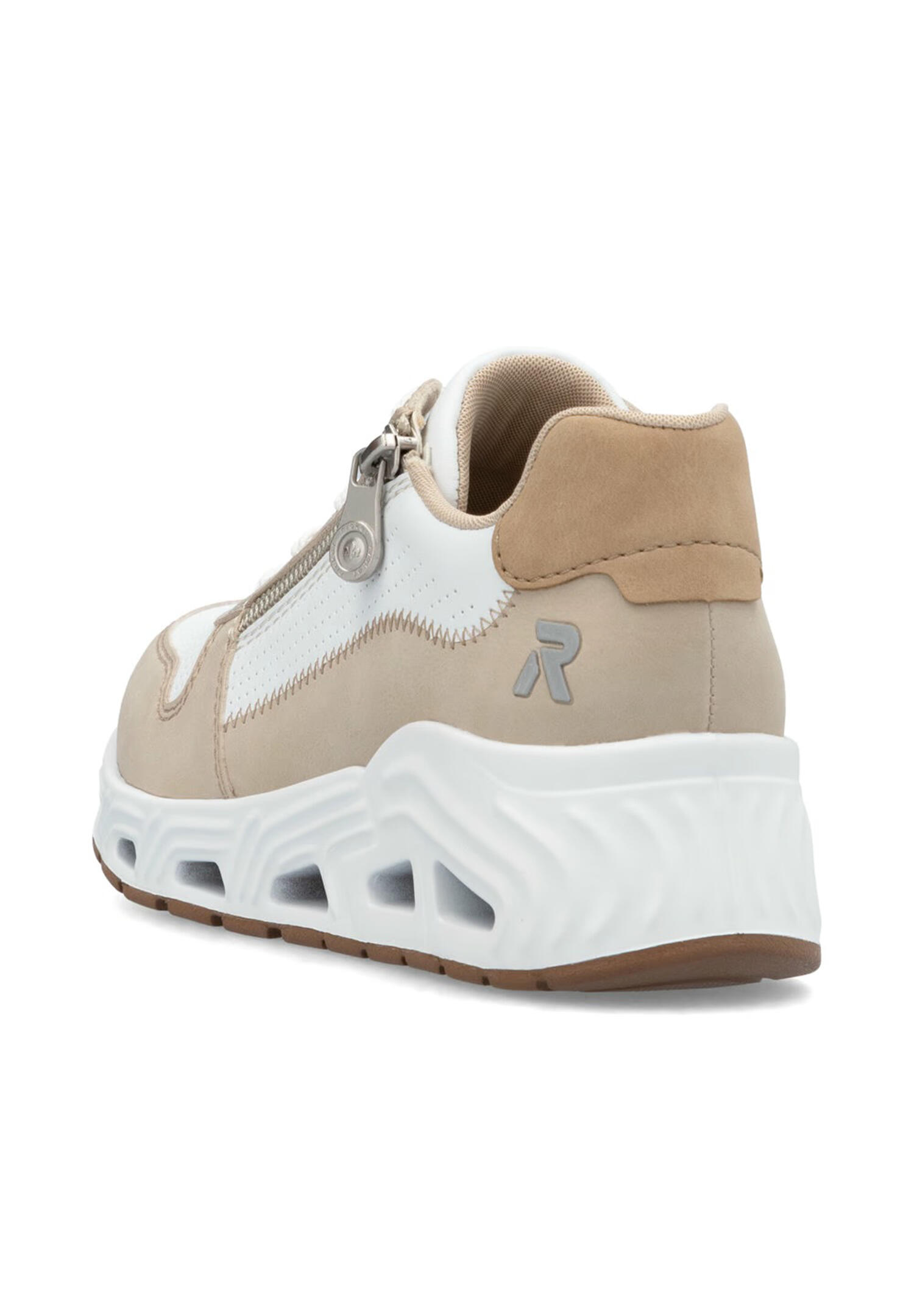 Rieker Damen Sneaker Low Sneaker Reißverschluss Komfort N5204-80 Weiß Kombi 3/4
