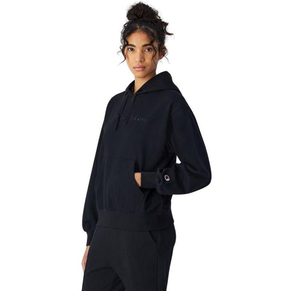 Felpa Con Cappuccio Logo Ricamato Tasca A Canguro Donna Champion Nero 4/4