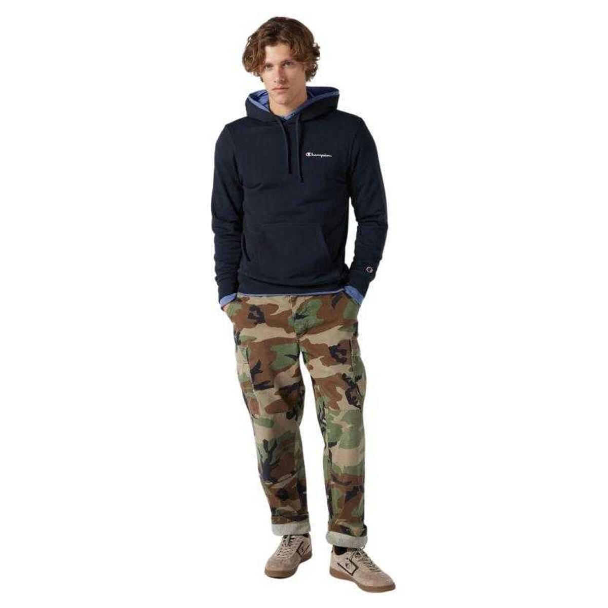 Felpa Con Cappuccio Logo Sul Petto Ricamata Uomo Champion Blu Navy 4/4