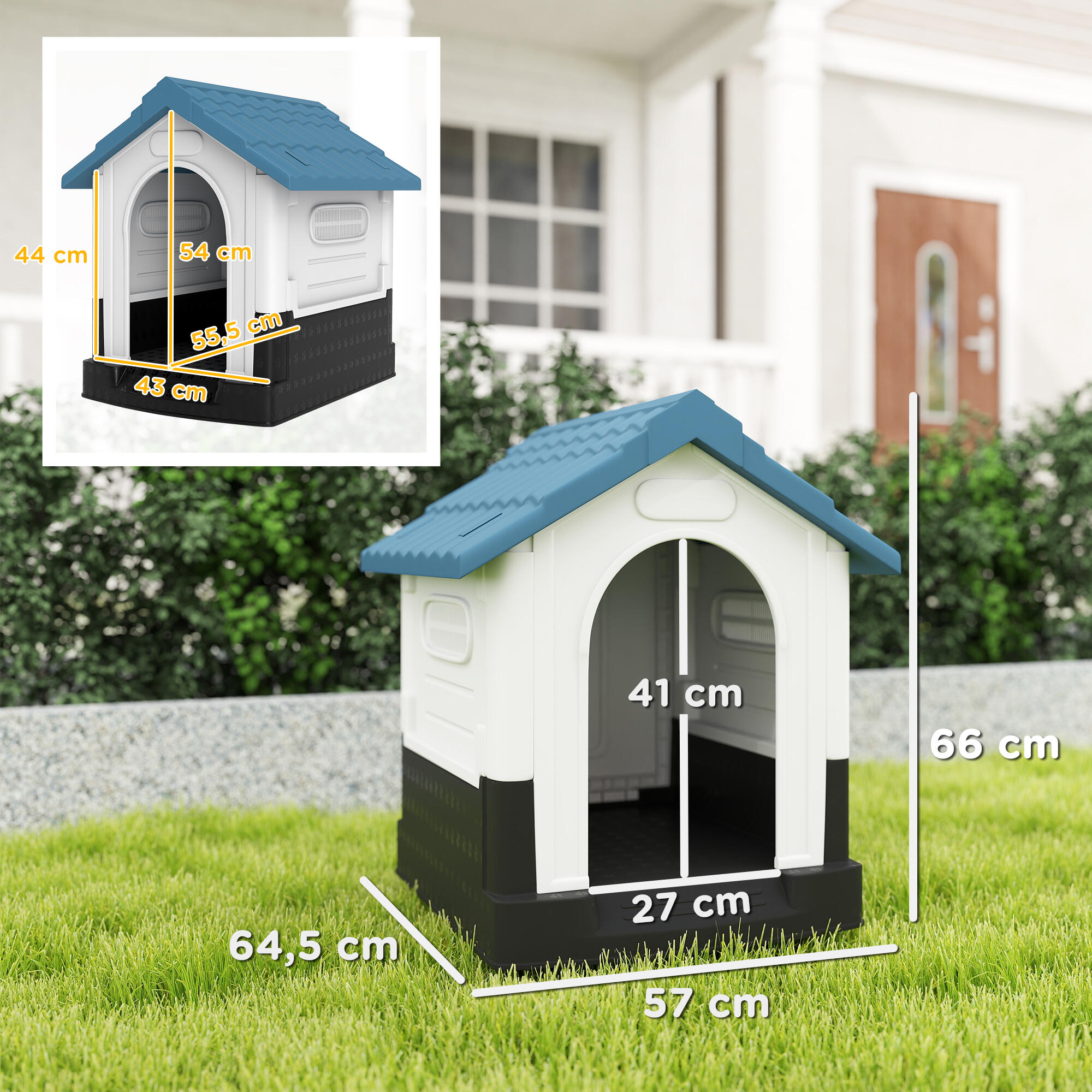 Caseta para Perros PawHut 64.5x57x66 cm Azul 3/5