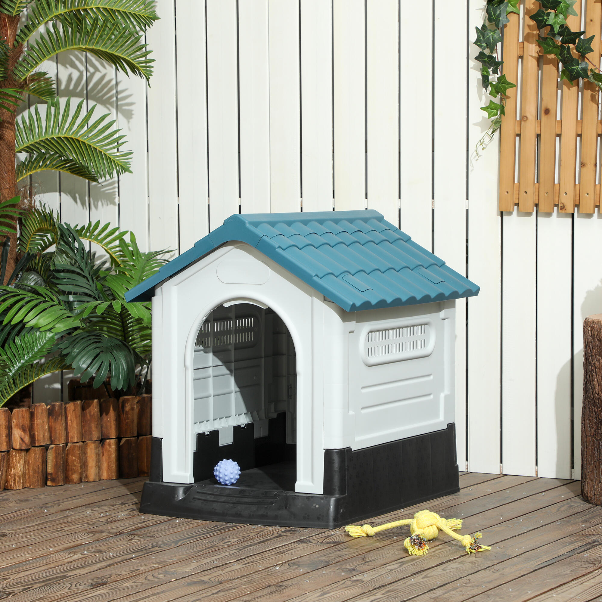 Caseta para Perros PawHut 64.5x57x66 cm Azul 5/5