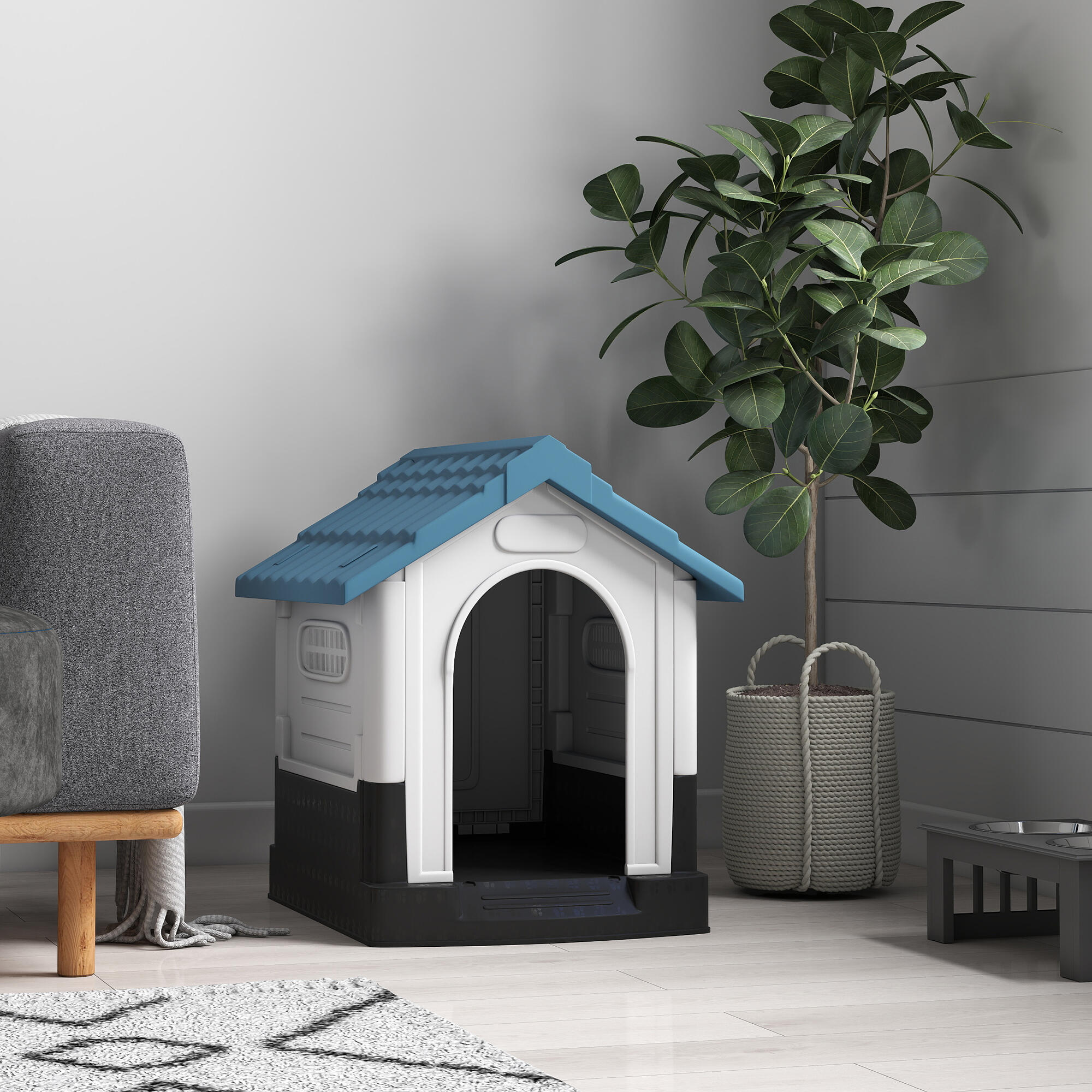 Caseta para Perros PawHut 64.5x57x66 cm Azul 4/5