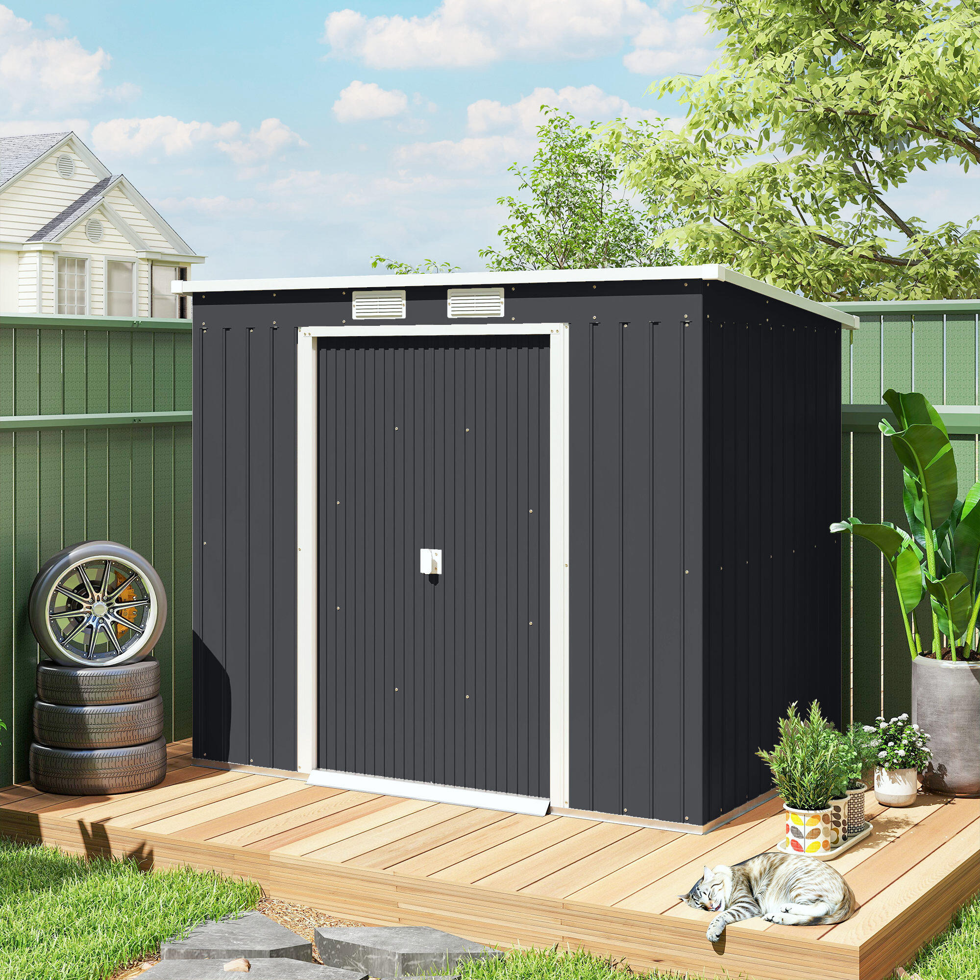 Abrigo 213x130x173 cm cinza escuro/cinza de carvão Outsunny 5/5
