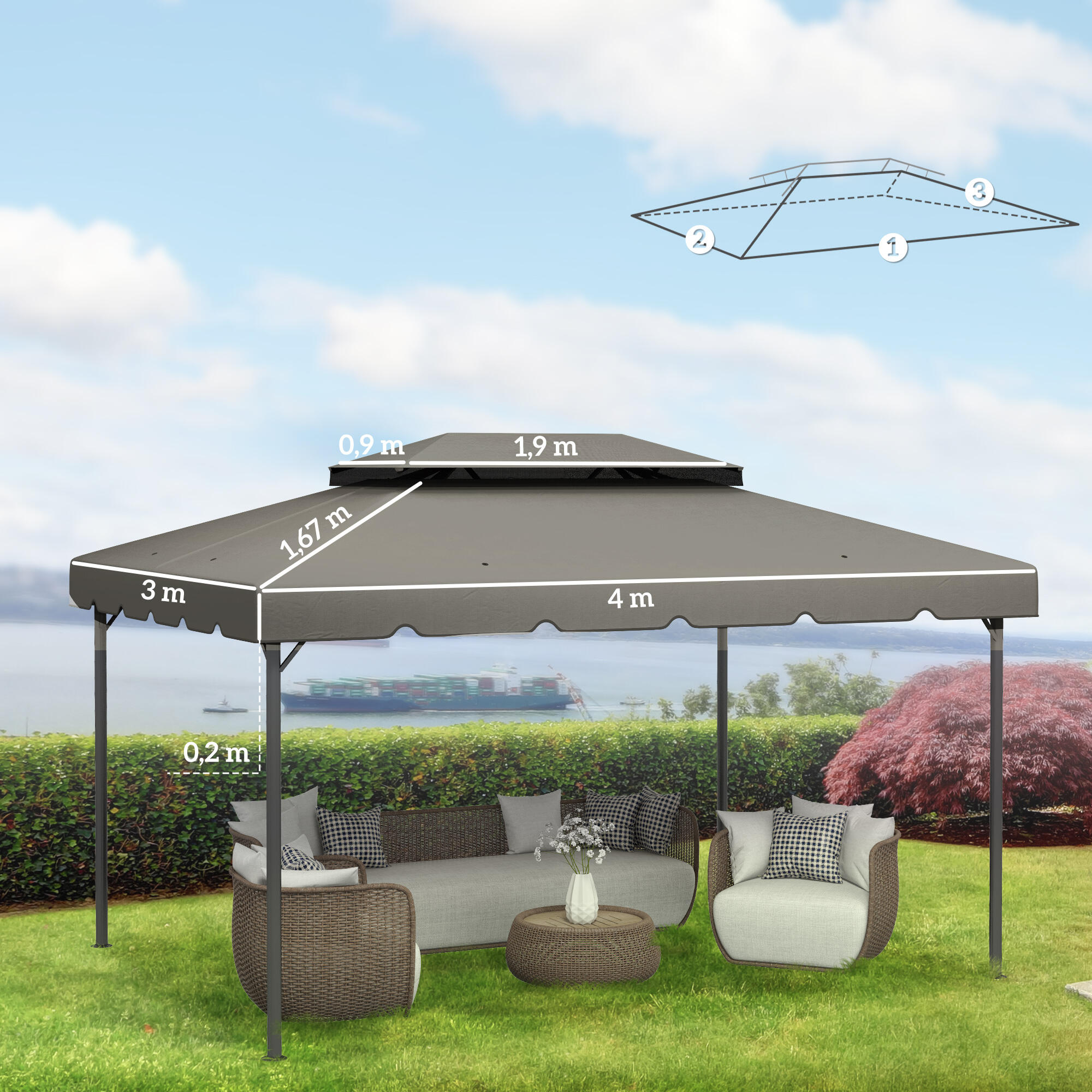 Techo de Repuesto Outsunny 400x300 cm Gris Claro 3/5