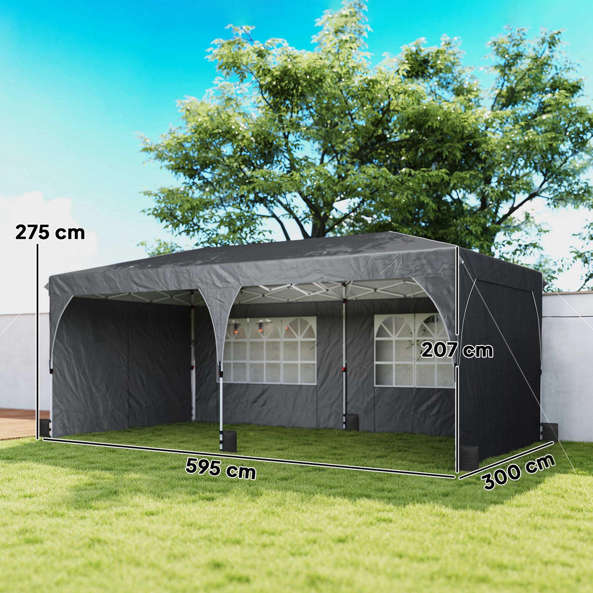 Carpa Plegable Outsunny 595x300x275 cm Gris Oscuro 3/5