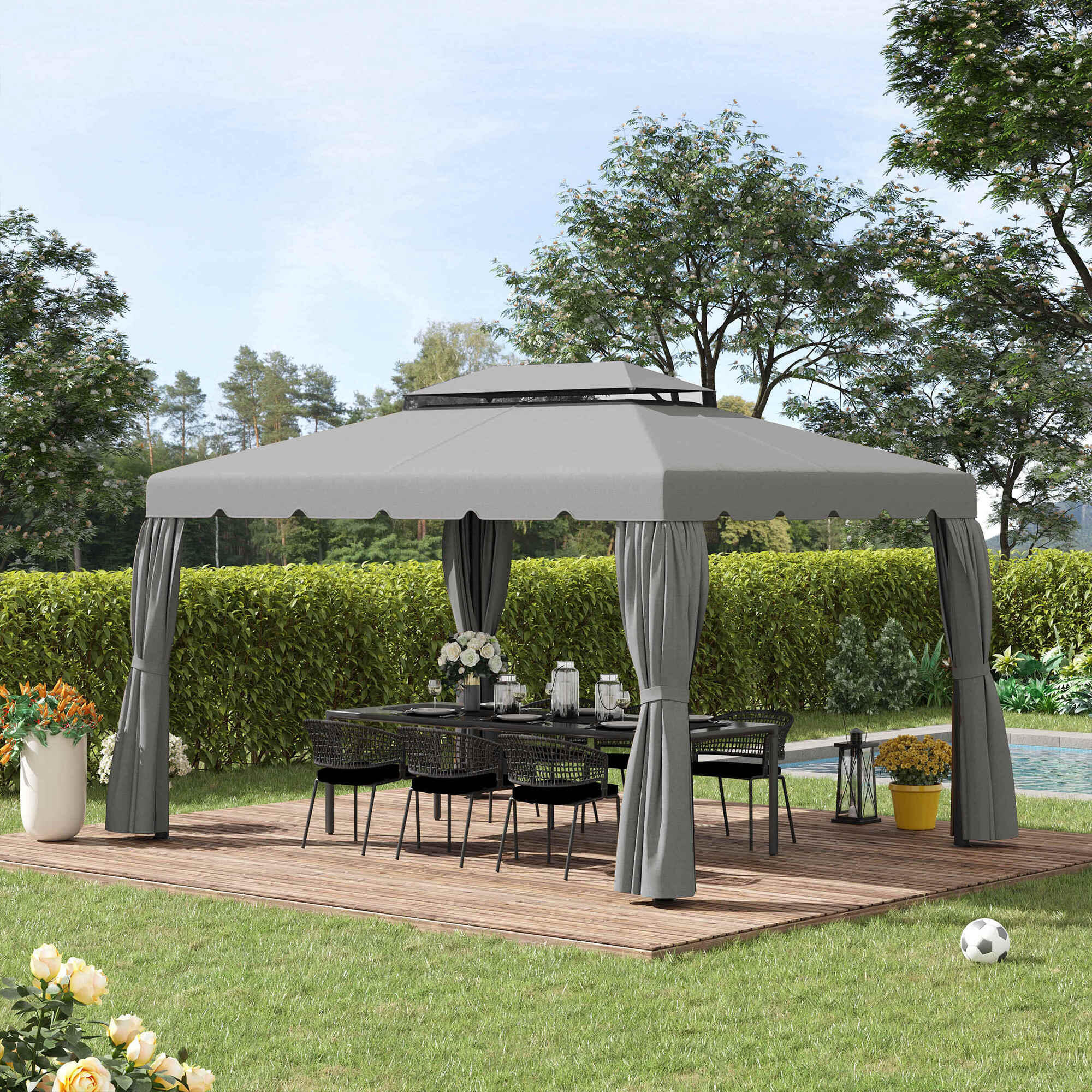 Techo de Repuesto Outsunny 400x300 cm Gris Claro 5/5