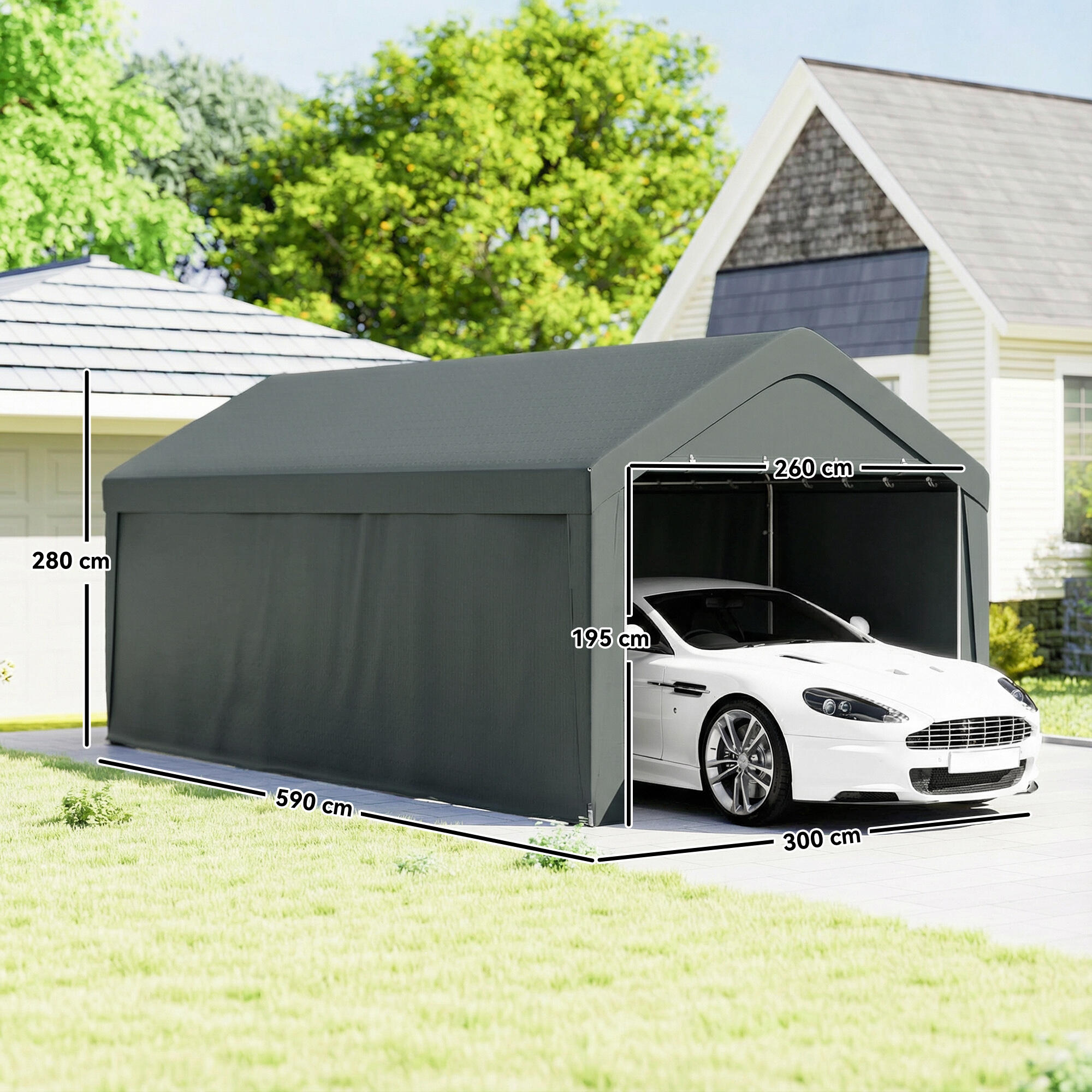 Abrigo de exterior 590x300x280 cm cinzento escuro Outsunny 3/5