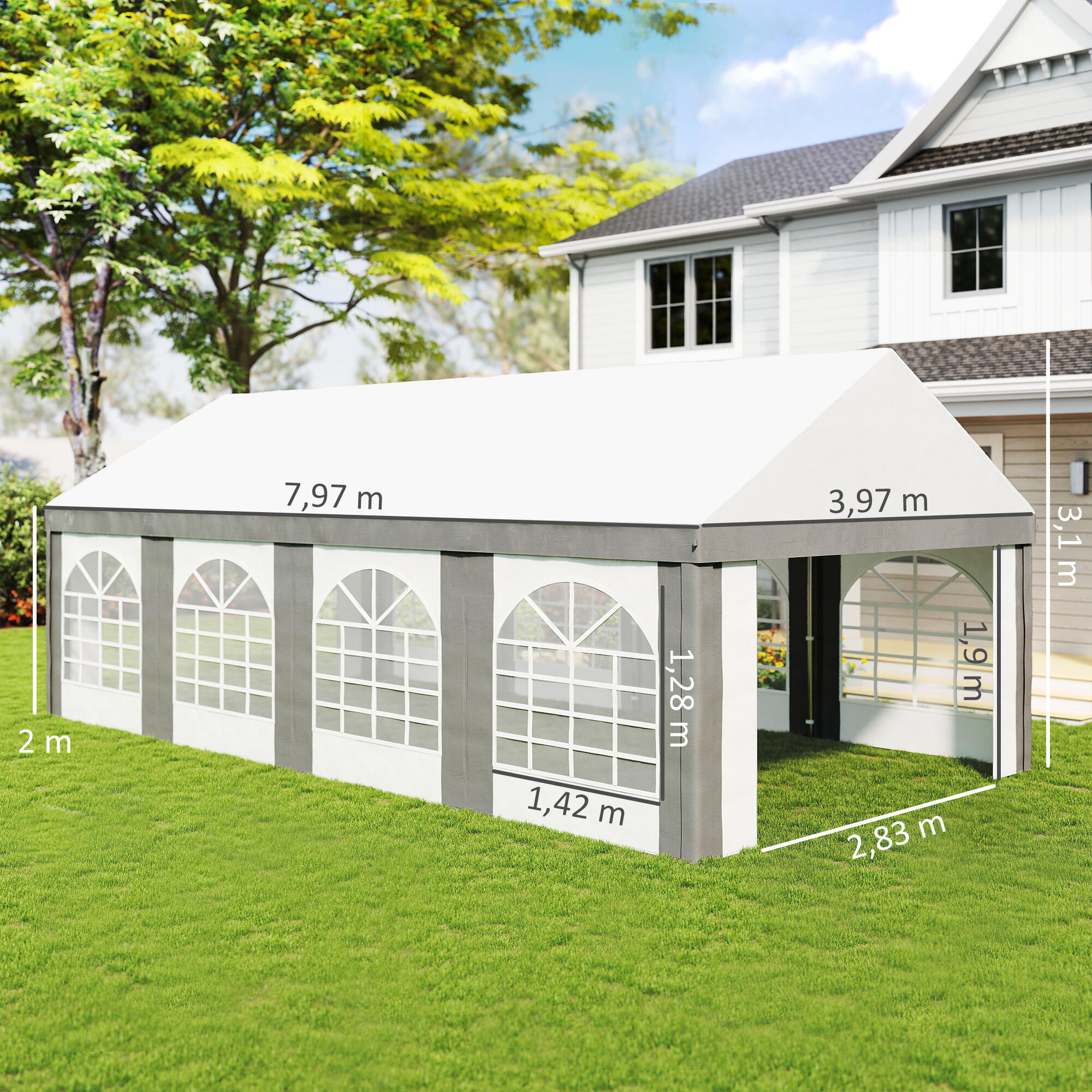 Carpa para Fiesta Outsunny 797x397x310 cm Gris y Blanco 3/5