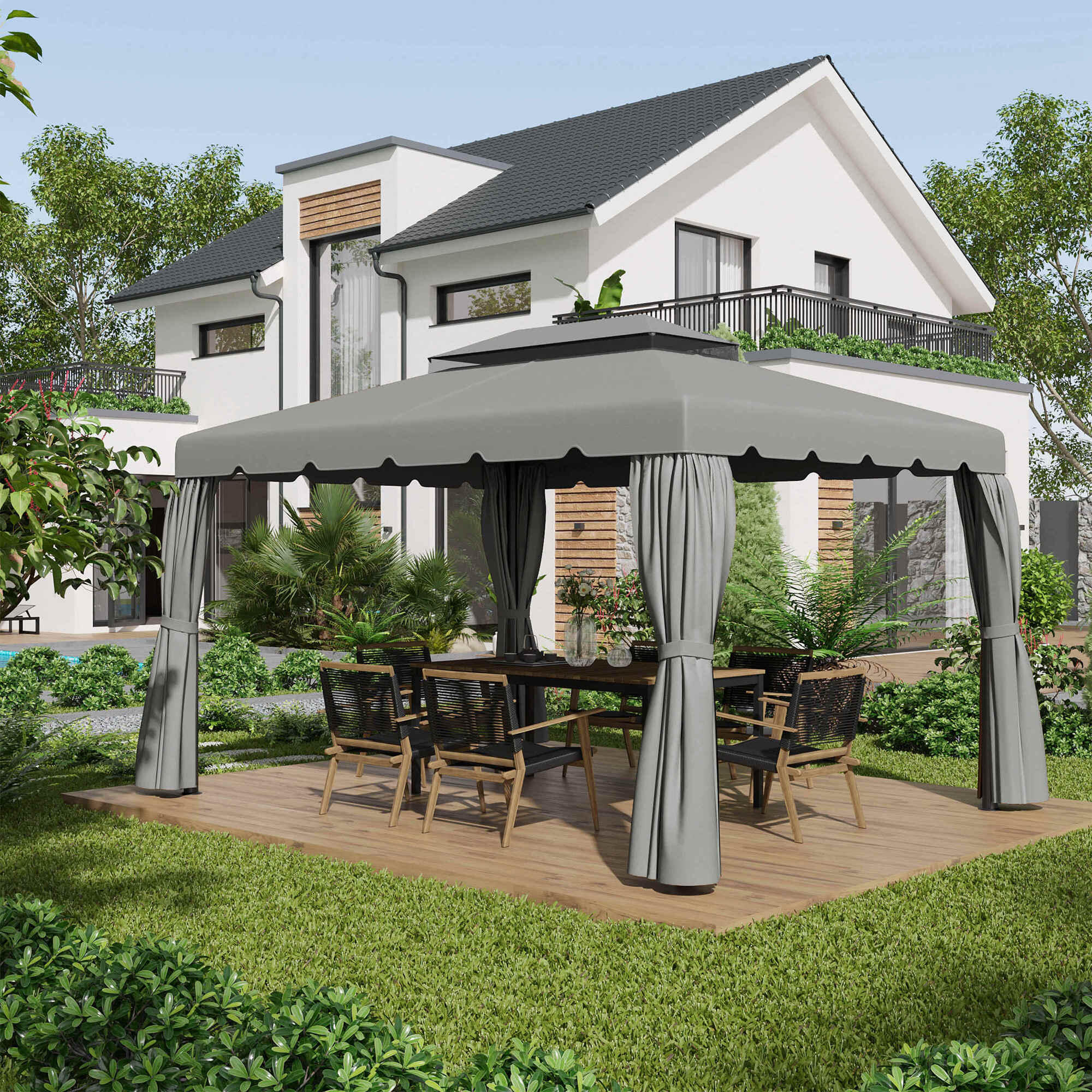 Techo de Repuesto Outsunny 400x300 cm Gris Claro 4/5