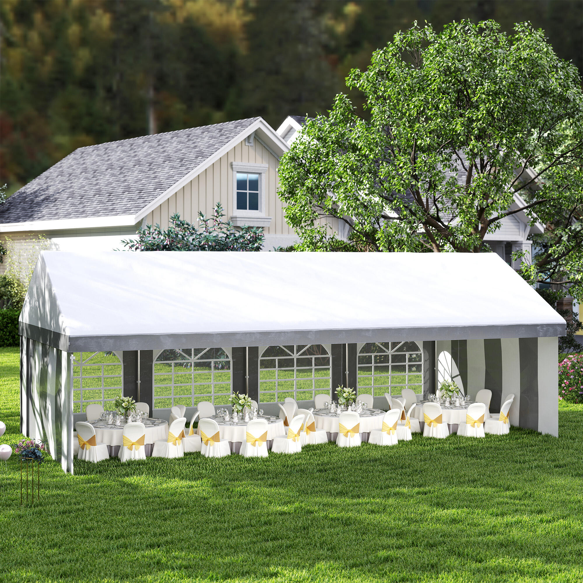 Carpa para Fiesta Outsunny 797x397x310 cm Gris y Blanco 2/5