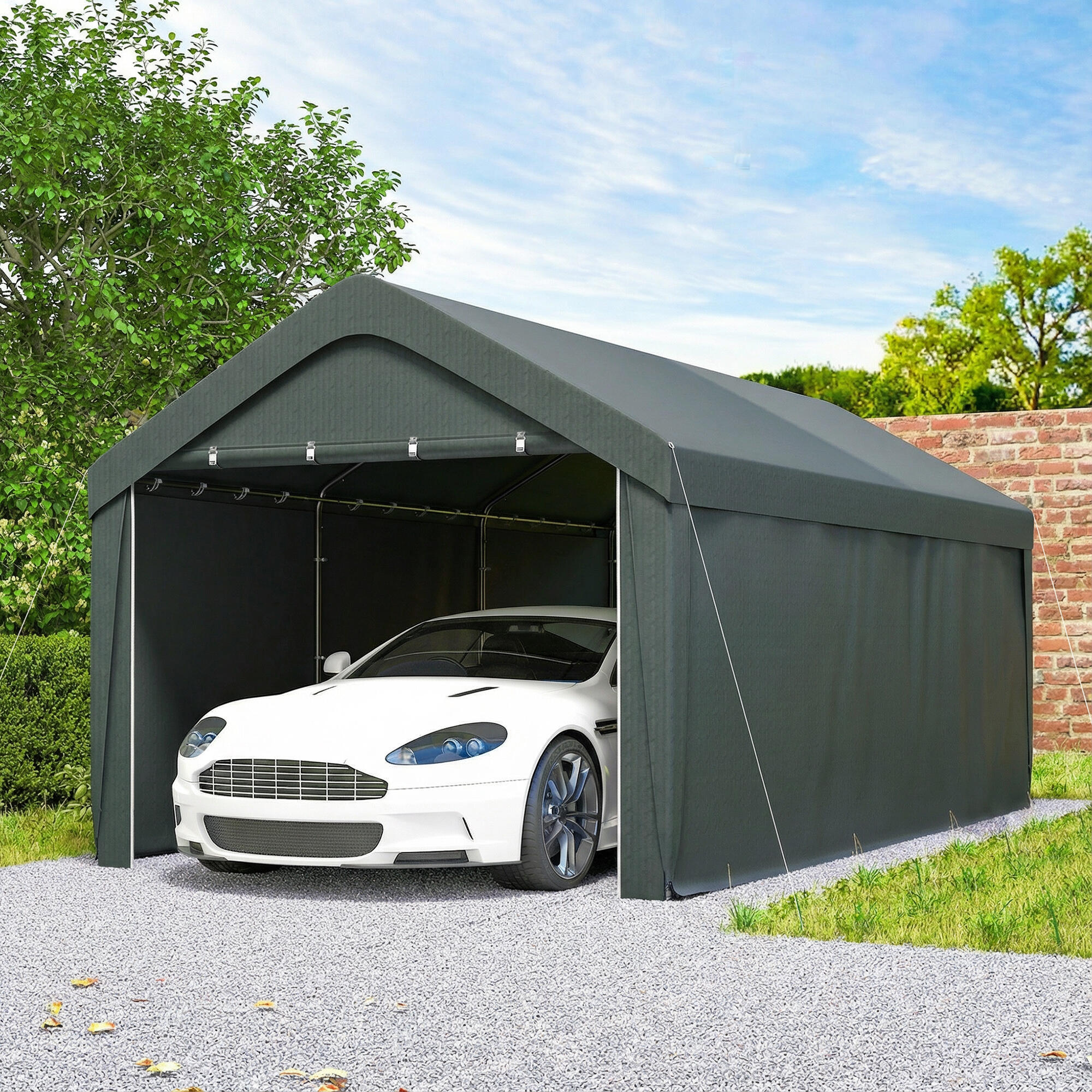 Abrigo de exterior 590x300x280 cm cinzento escuro Outsunny 5/5