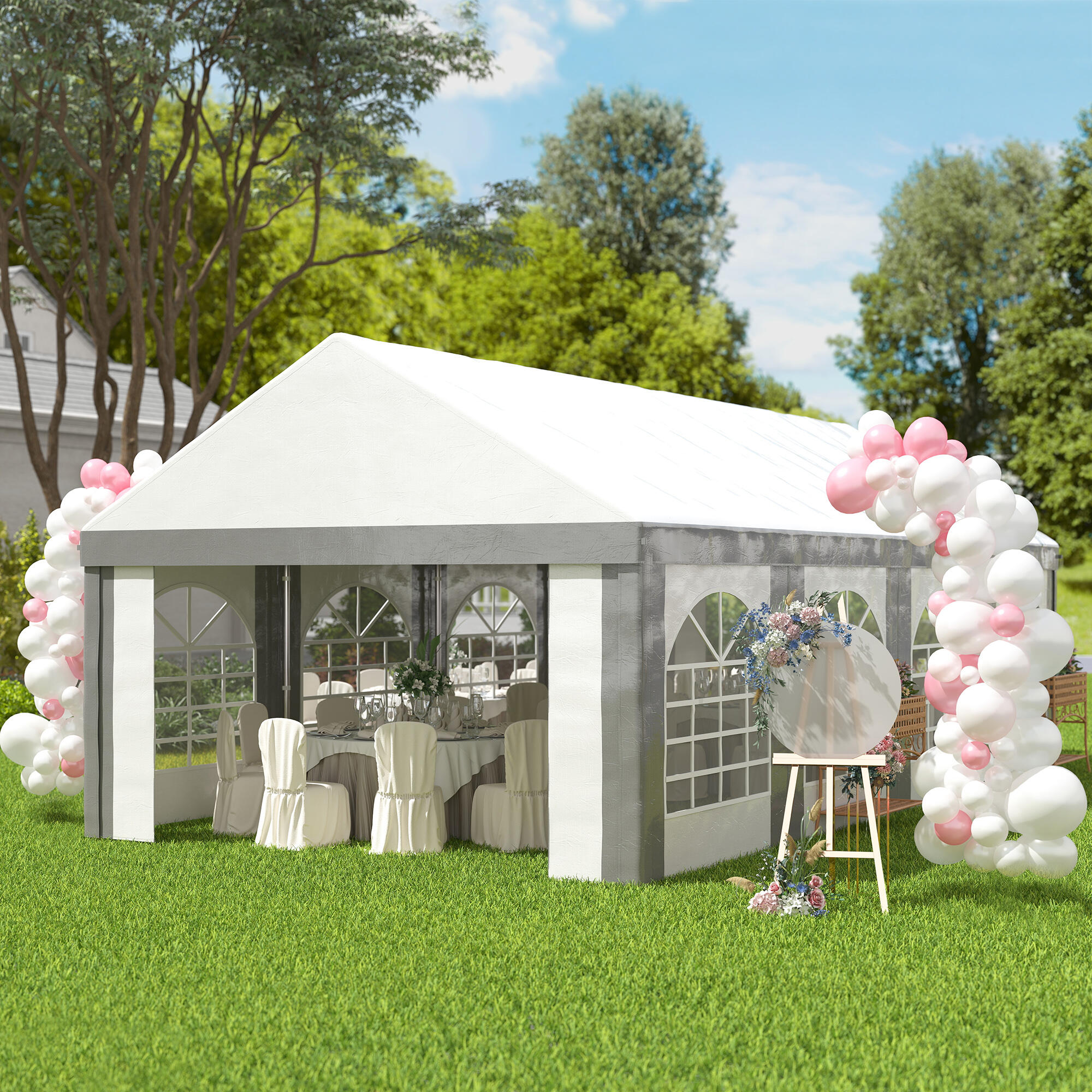 Carpa para Fiesta Outsunny 797x397x310 cm Gris y Blanco 5/5