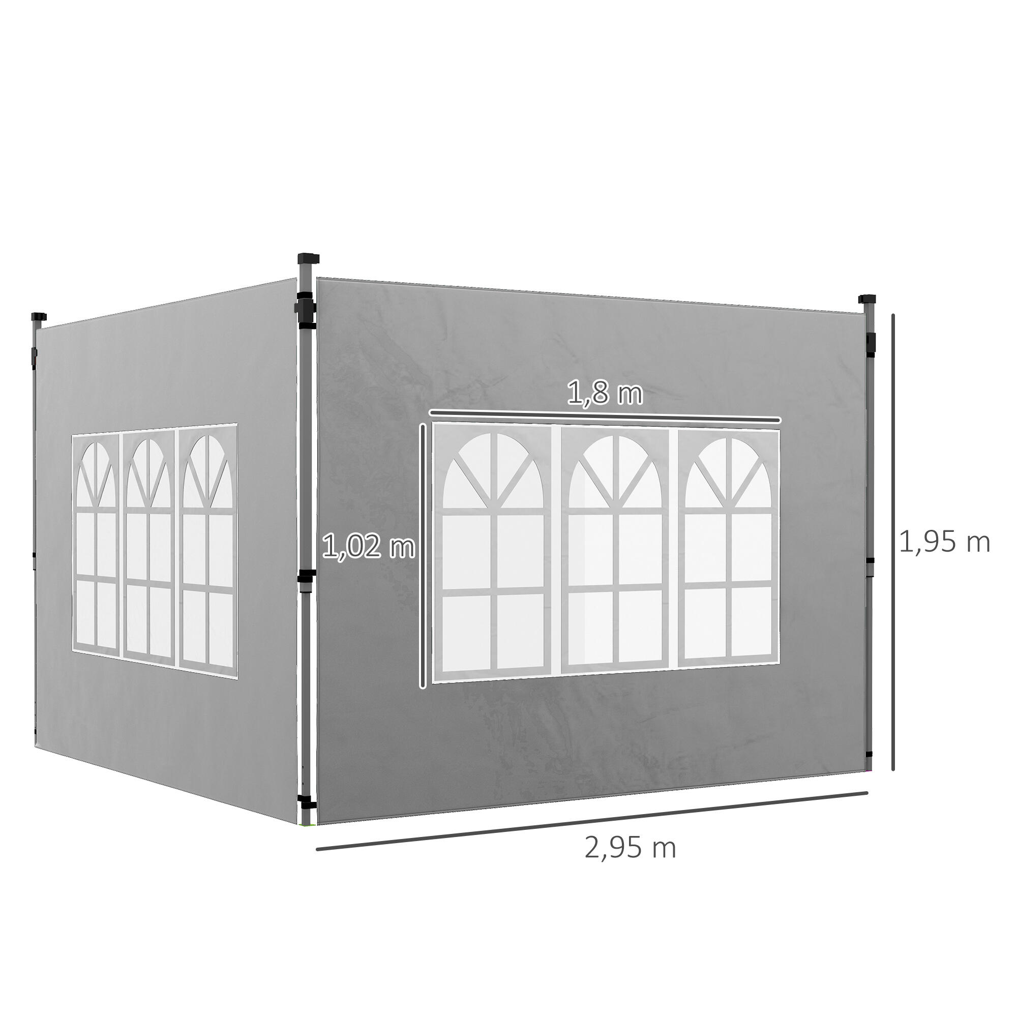 Paredes Laterales Carpa Outsunny 295x195 cm Gris Claro 3/5