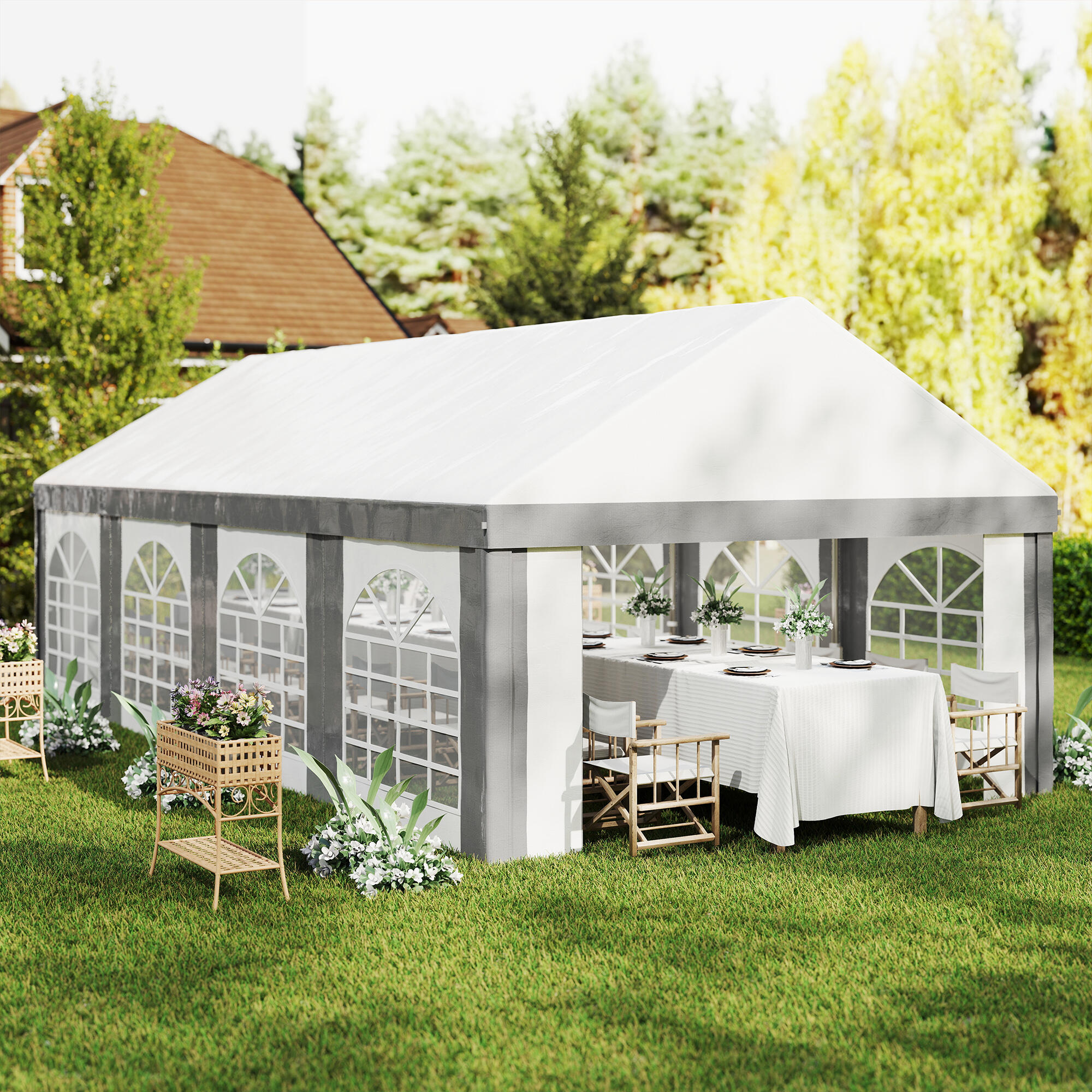 Carpa para Fiesta Outsunny 797x397x310 cm Gris y Blanco 4/5