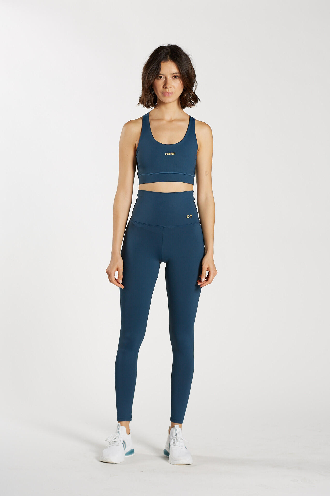 Mallas Fitness Mujer Ditchil Elegant Hr Azul Petróleo Cintura Alta 3/7