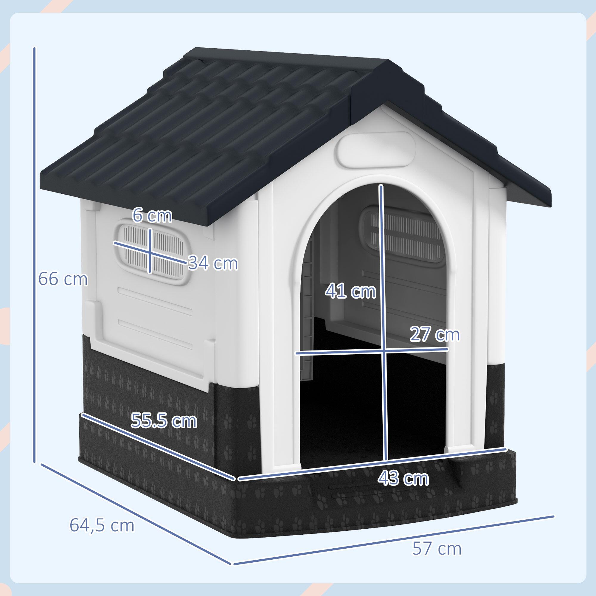 Caseta para Perros PawHut 64.5x57x66 cm Gris Oscuro 3/5