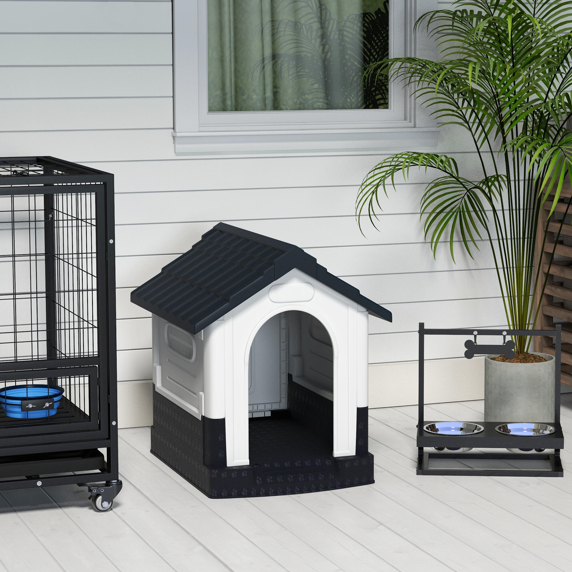 Caseta para Perros PawHut 64.5x57x66 cm Gris Oscuro 2/5