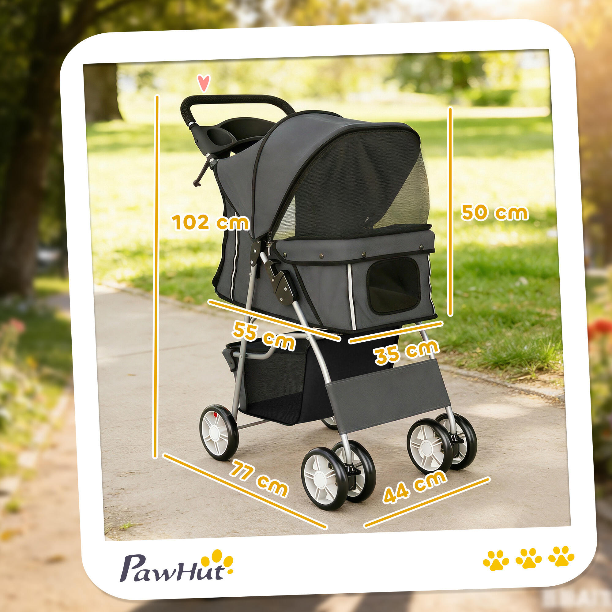 Carrito para Perros PawHut 77x44x102 cm Gris Oscuro 3/5
