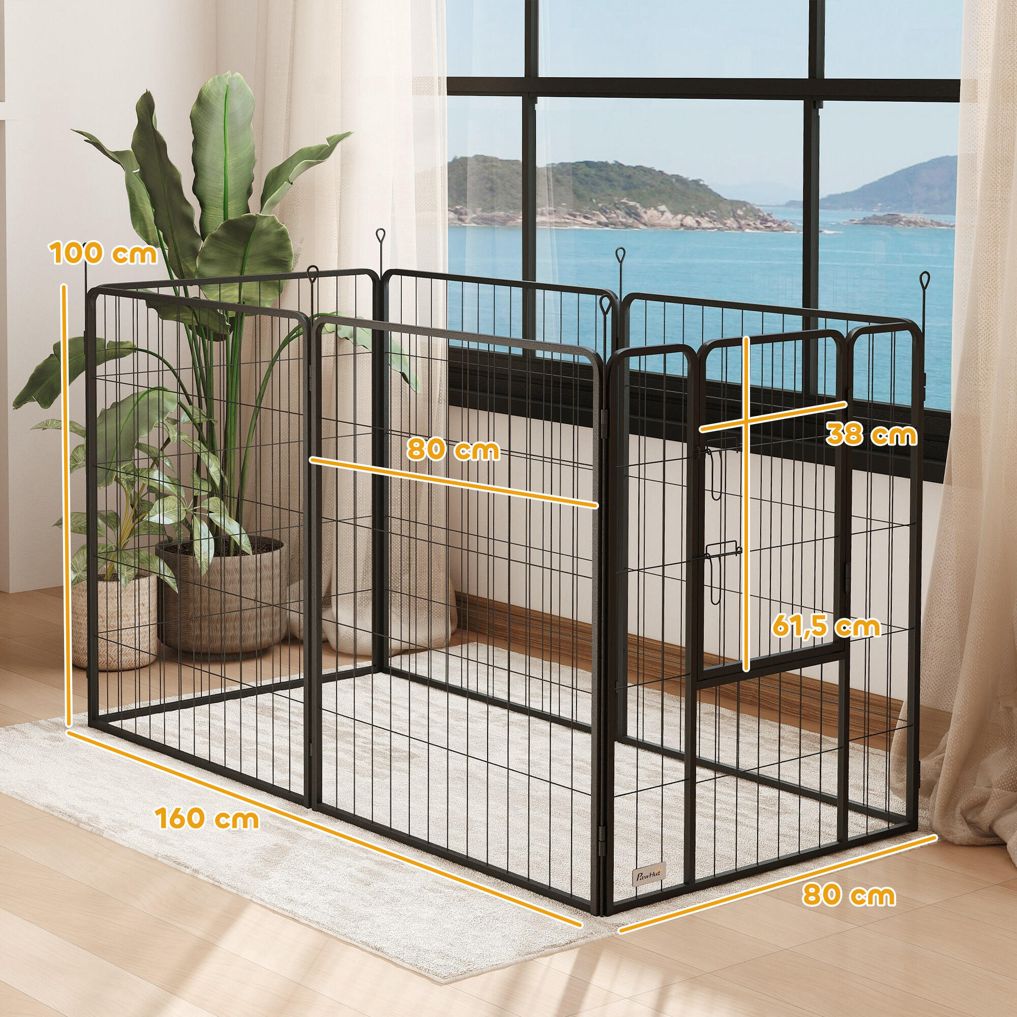 Parque para Perros PawHut 160x80x100 cm Negro 3/5