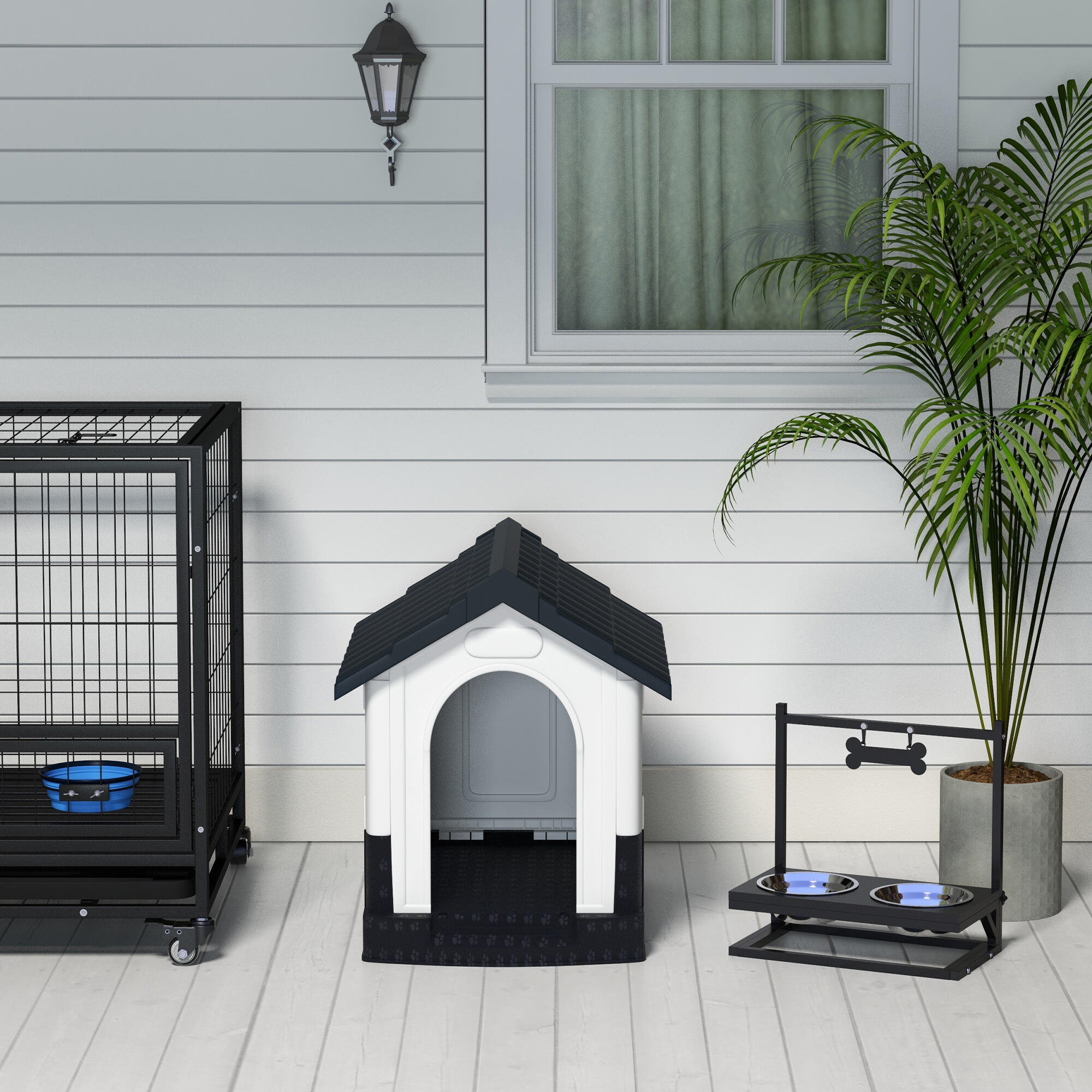 Caseta para Perros PawHut 64.5x57x66 cm Gris Oscuro 5/5