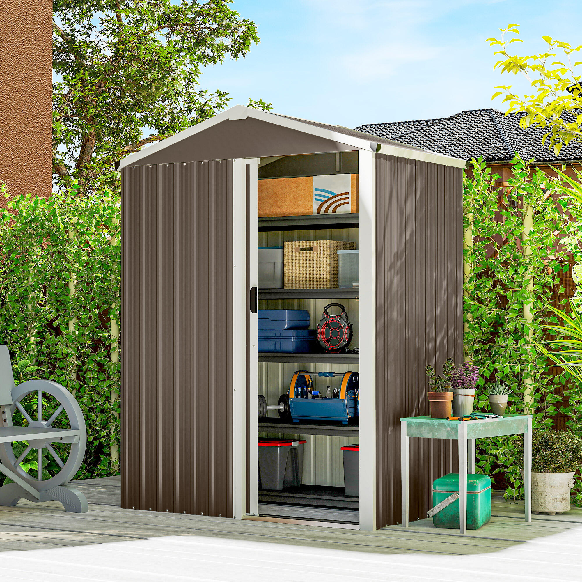 Caseta de Jardín Outsunny 136x87x179 cm Marrón 2/5