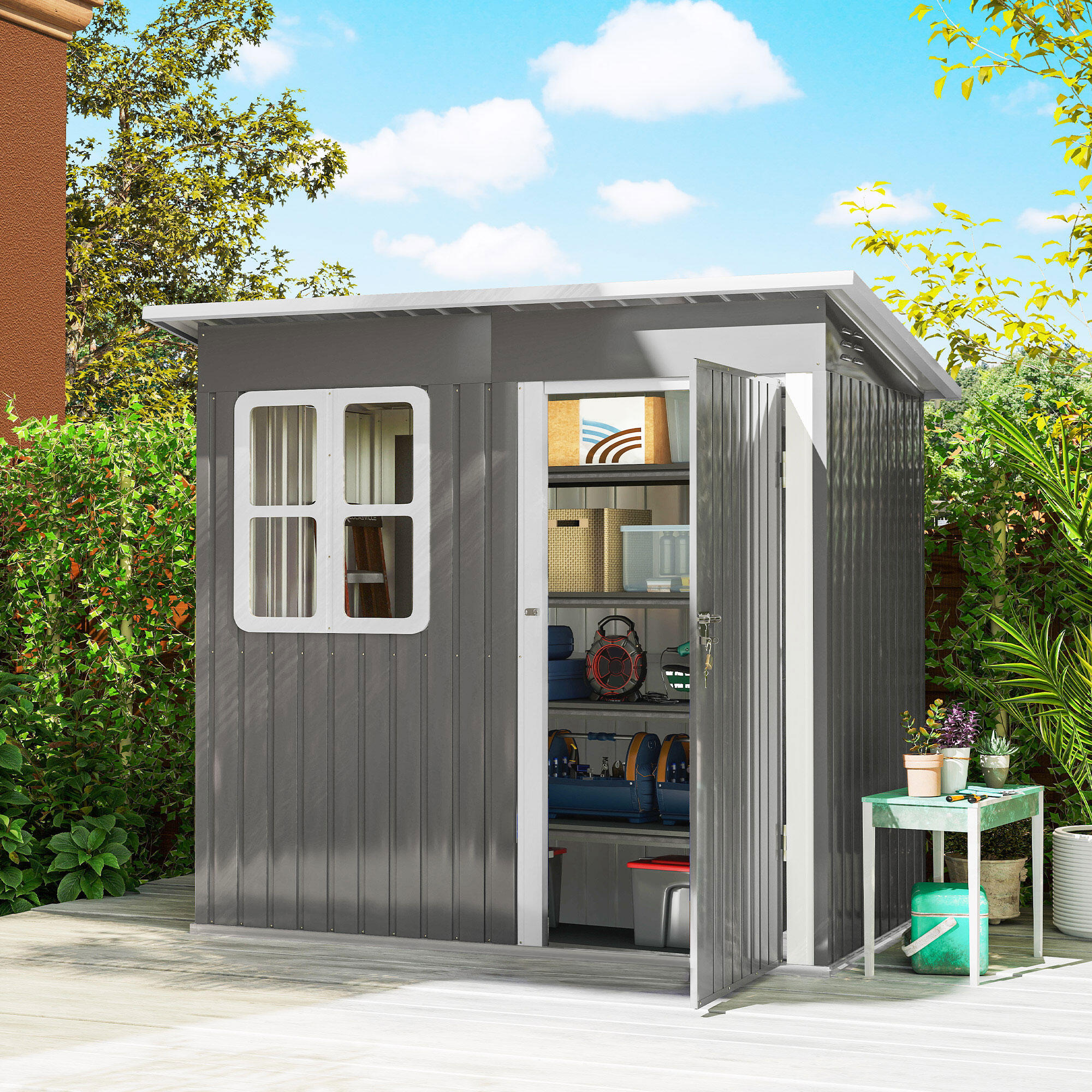 Caseta de Jardín Outsunny 221x133x190 cm Gris Oscuro 2/6