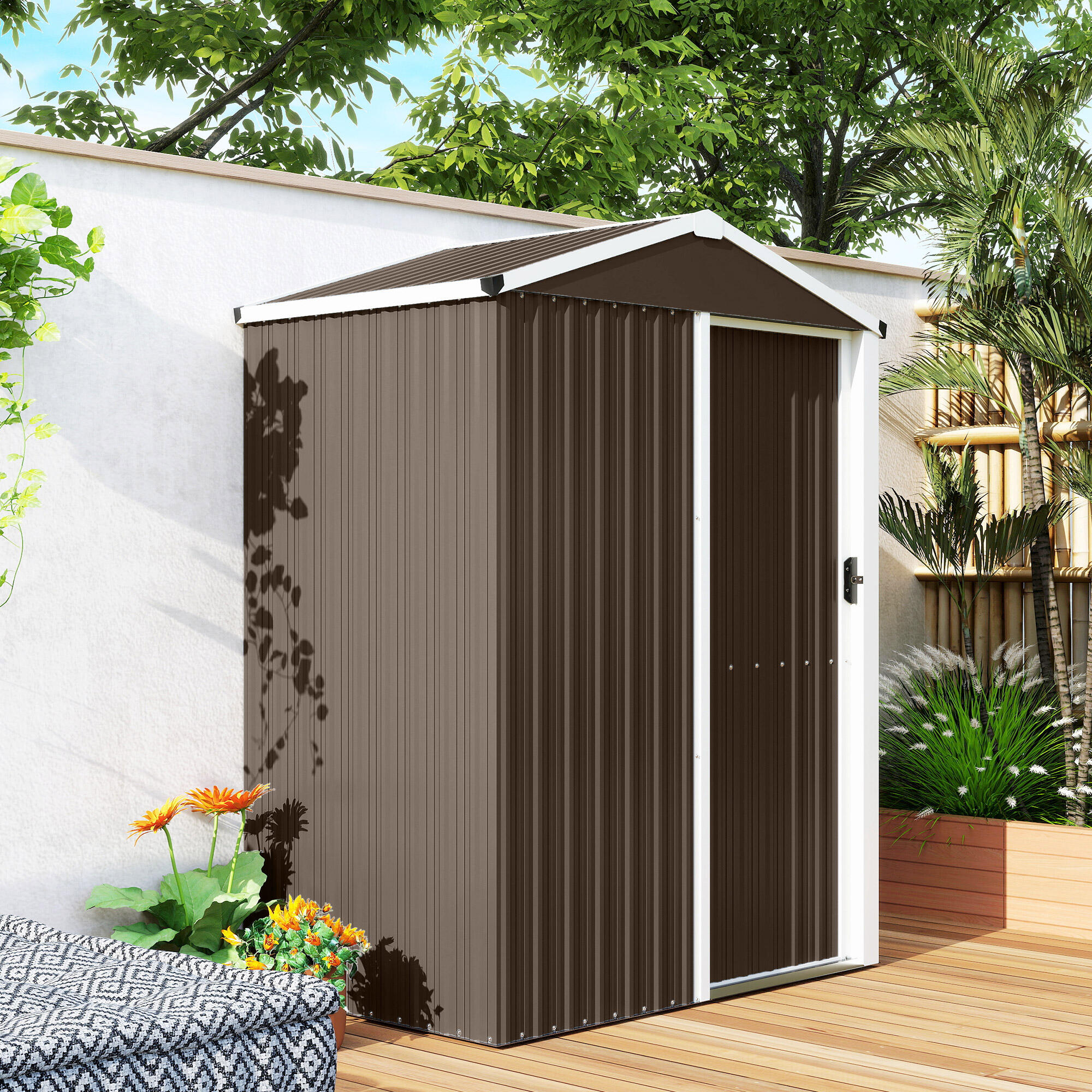 Caseta de Jardín Outsunny 136x87x179 cm Marrón 5/5