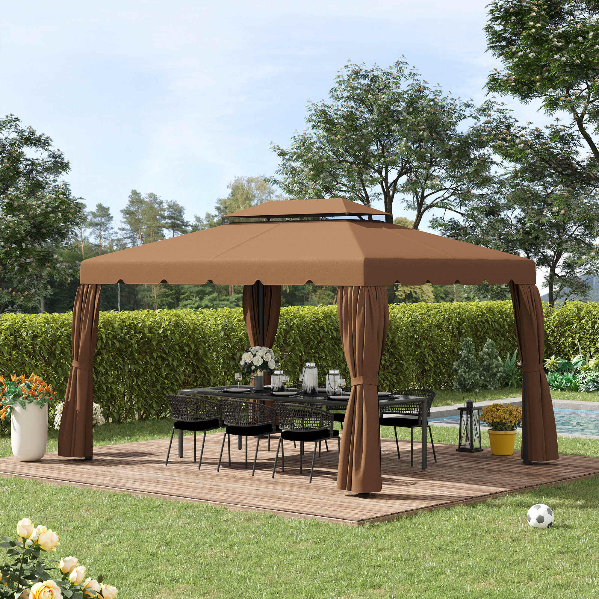Techo de Repuesto Outsunny 400x300 cm Café 4/5